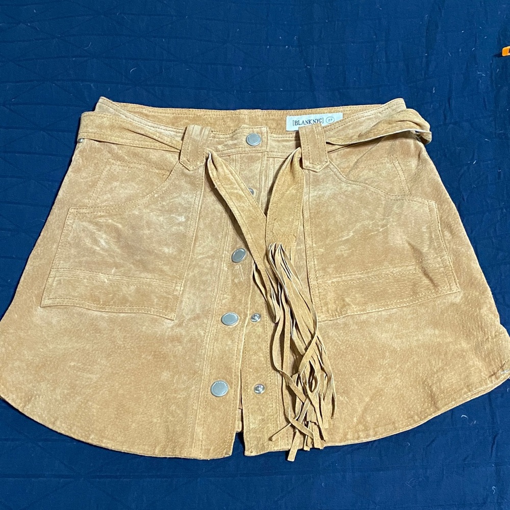 Blank NYC Tan Suede Skirt with Fringe